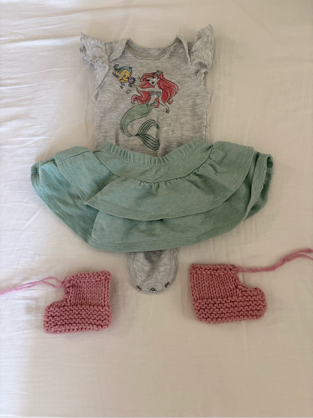 Baby Mermaid Onesie with Skirt & Pink Knit Booties